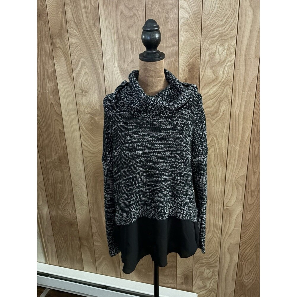 RD Style Black And White Cowl Neck Sweater‎ With Black Chiffon Hem Size Medium M